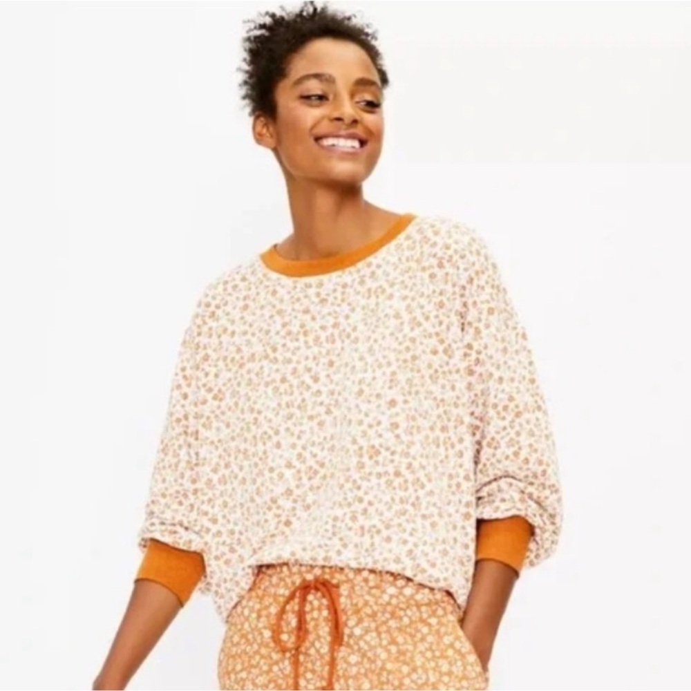 Loft Lou & Grey Sweater XS Floral Cozy Terry Crewneck Sweatshirt Fall, Boho